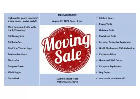 Moving Sale - Indoors with AC Blowing!!  This Saturday Only!!!
